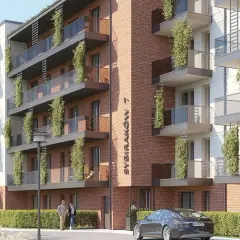 Nowoczesne mieszkania w Nowym Targu, z widokiem na góry. Elegancka architektura, zielone balkony i zadbany teren.