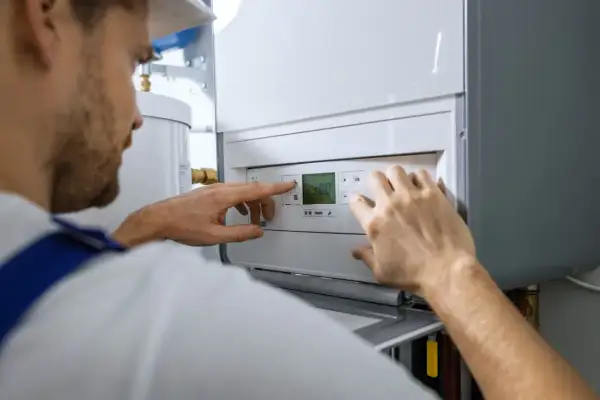 Instalator sprawdza ustawienia kotła gazowego. Dowiedz się, ile kosztuje przyłącze gazu i jak wybrać odpowiednie rozwiązanie.